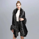 Faux Fur Cape Cape Women's Coat-Black-3