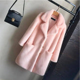 Faux fur mink women mid-length women's coat-Pink-5