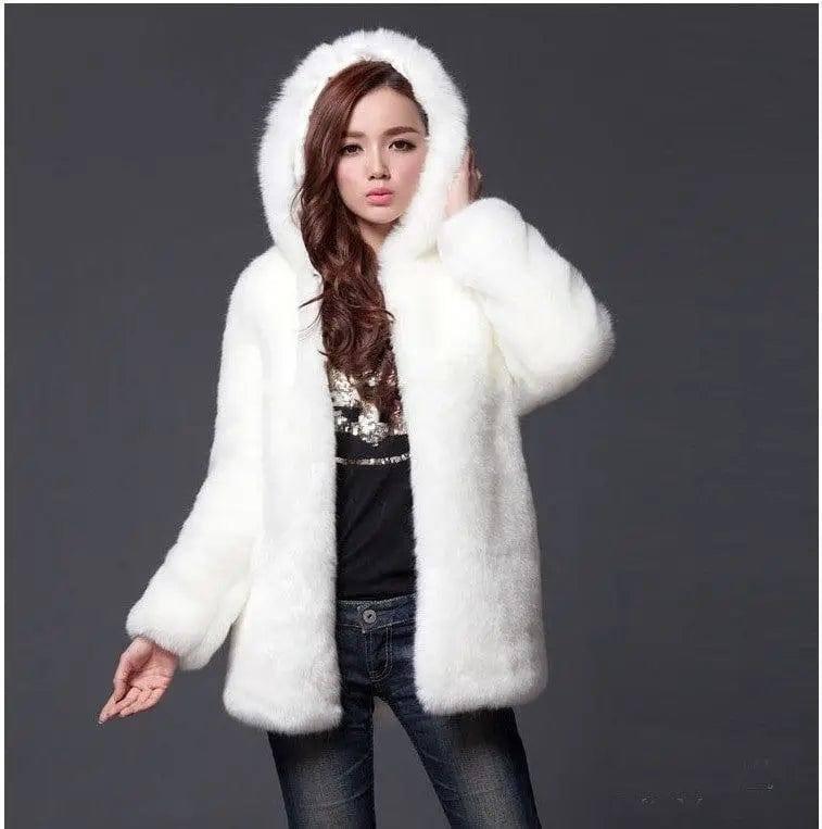 Faux fur women's hooded coat mid-length coat-1