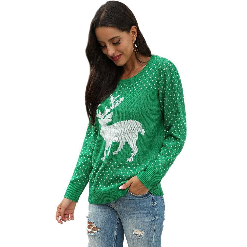 Fawn jacquard christmas sweater-Green-6