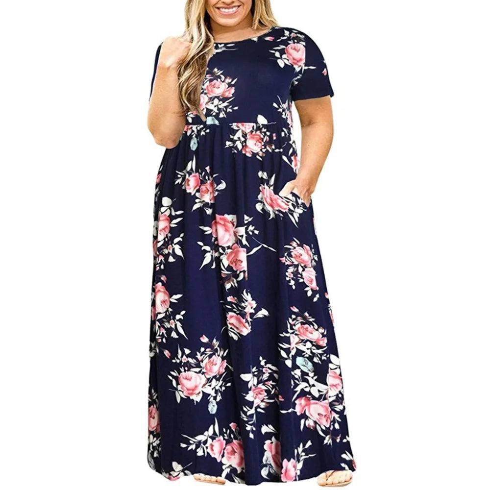 Floral Maxi Dress: Elegant & Comfortable Summer Wear-Navy Blue-12