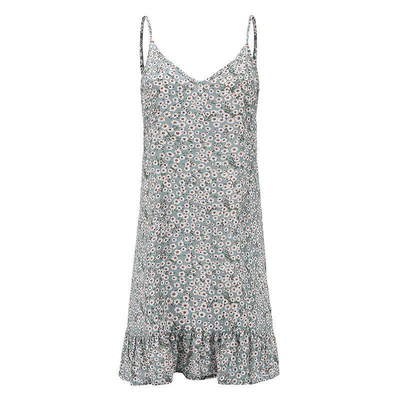 Floral Print Summer Dress Women V Neck Sleeveless Spaghetti-4