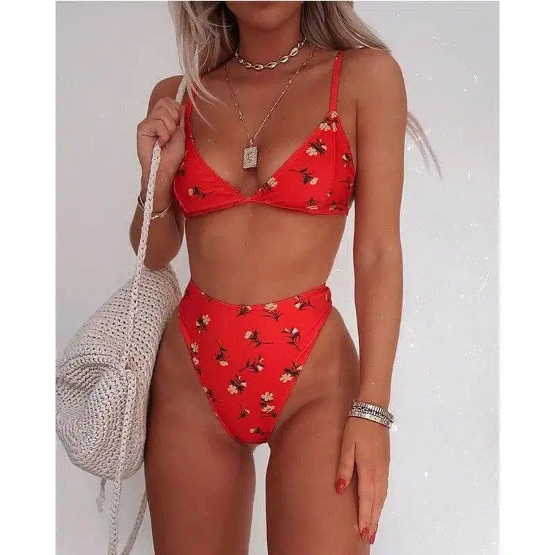 Floral swimsuit-Red-2