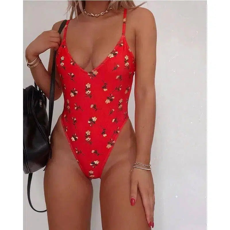 Floral swimsuit-Red-3