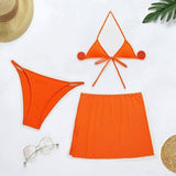 Fluorescent Color Three-piece Swimsuit Mesh Bikini Set-3