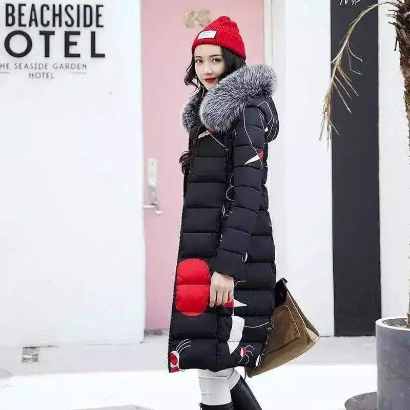 Stylish Long Grey Puffer Coat for Winter-Black-4
