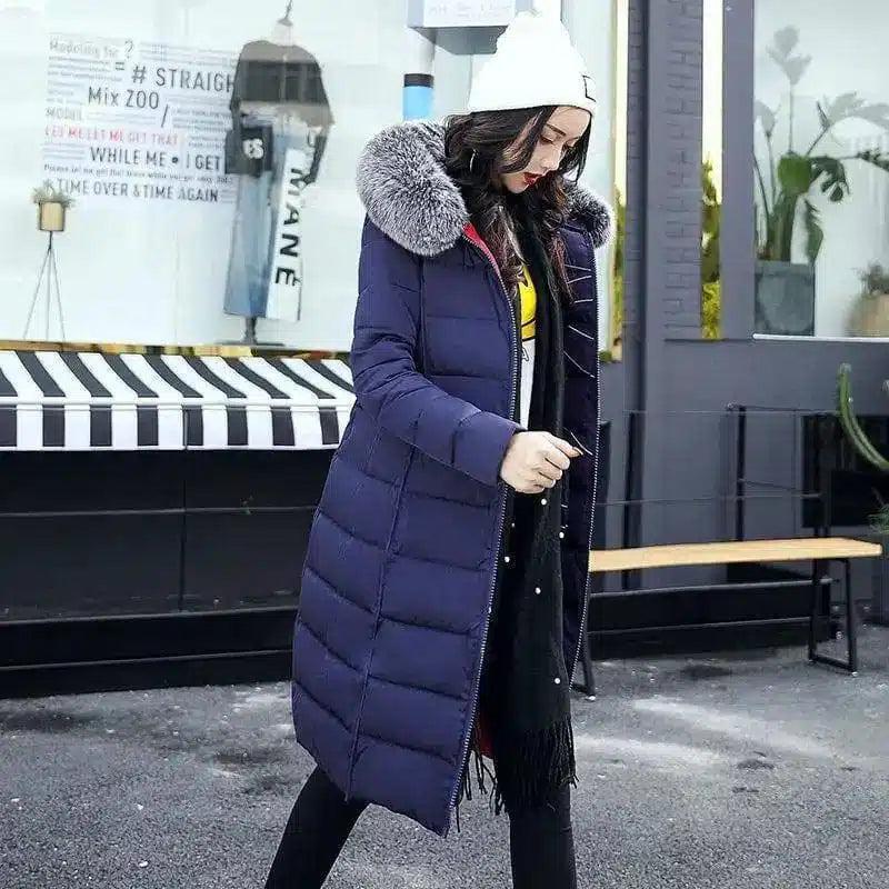 Stylish Long Grey Puffer Coat for Winter-Dark blue-3
