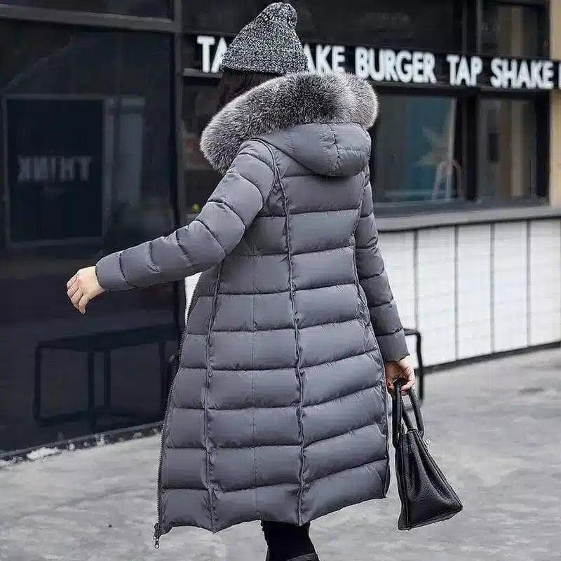 Stylish Long Grey Puffer Coat for Winter-Grey-1