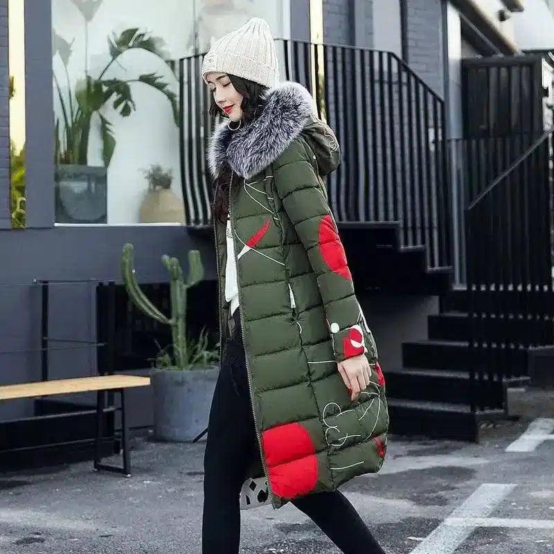 Stylish Long Grey Puffer Coat for Winter-Military Green-5