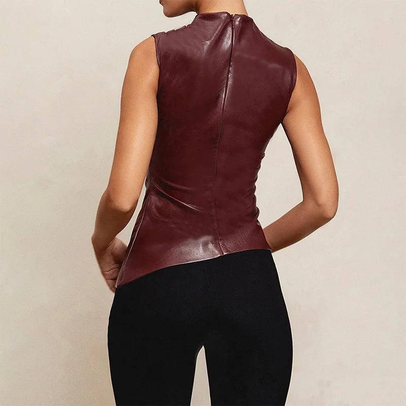 Gtpdpllt PU Leather Tank Top High Fashion Asymmetrical-3