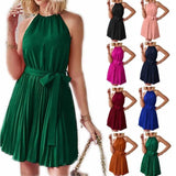 Halter Strapless Dresses For Women Solid Pleated Skirt-1