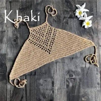 Hand Crochet Beach Bikini Hollow Sexy Beach Braid Wrapped-Khaki-4