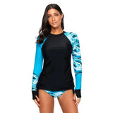 High Neck Long Sleeve Printed Swimsuit-Navyblue-5