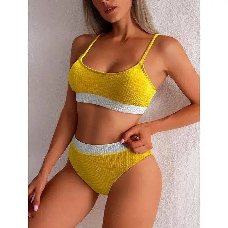 High Waist Bikini Swimwear Women Swimsuit Push Up-Yellowwhite-2