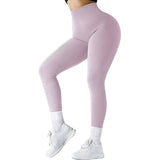 High Waist Seamless Leggings Threaded Knitted Fitness Pants Solid Women's Slimming Sports Yoga Pants Elastic Running Sport Leggings-Light Purple-11