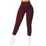 High Waist Seamless Leggings Threaded Knitted Fitness Pants Solid Women's Slimming Sports Yoga Pants Elastic Running Sport Leggings-Wine Red-20