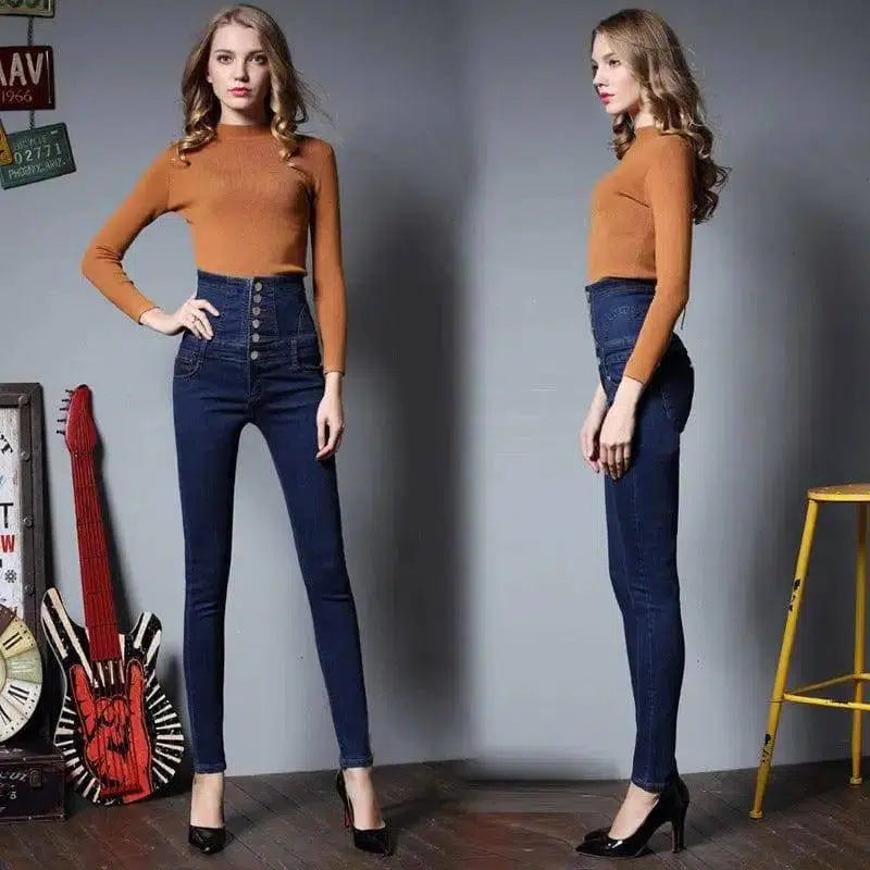 high waisted jeans female thin elastic feet pencil pants-1-10