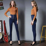 high waisted jeans female thin elastic feet pencil pants-1-11