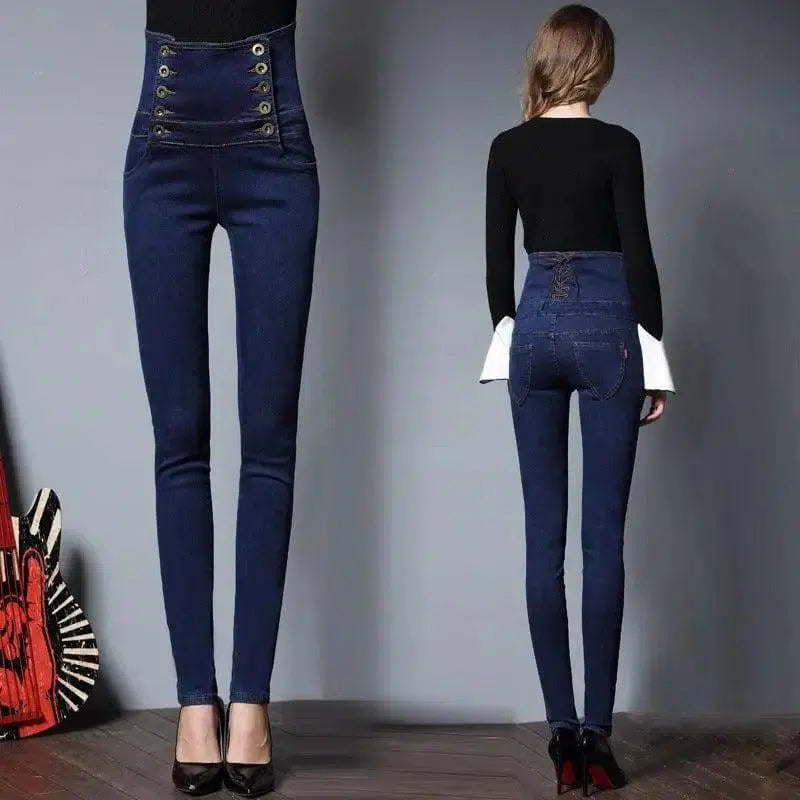 high waisted jeans female thin elastic feet pencil pants-3-12