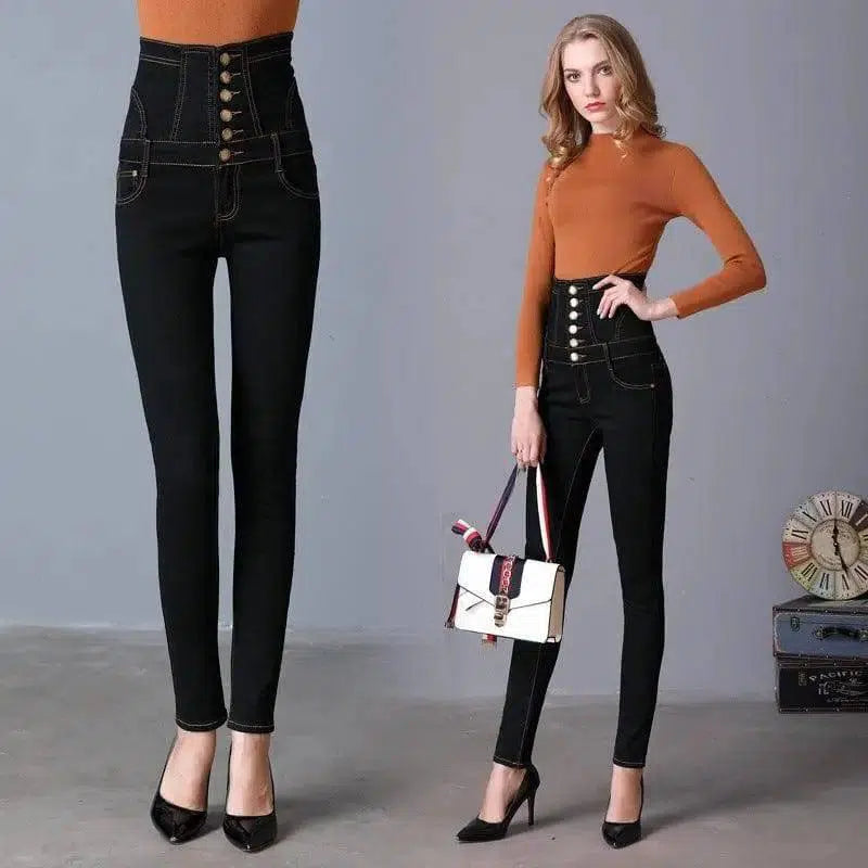 high waisted jeans female thin elastic feet pencil pants-6