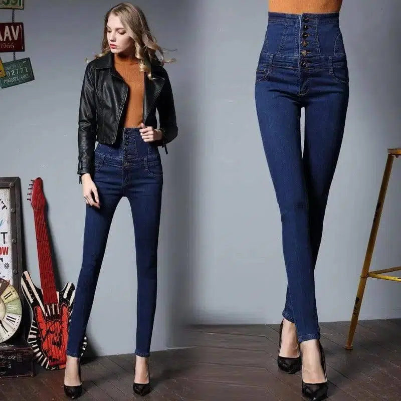 high waisted jeans female thin elastic feet pencil pants-7