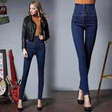 high waisted jeans female thin elastic feet pencil pants-8