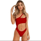 hollow irregular waist single shoulder solid color-Red-4