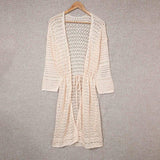 Hollow-out Solid Color Loose Loose Knitted Cardigan Coat-Apricot-5