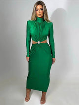 Hollow Out Turtleneck Maxi Dress - Sexy Autumn/Winter Club-S-1