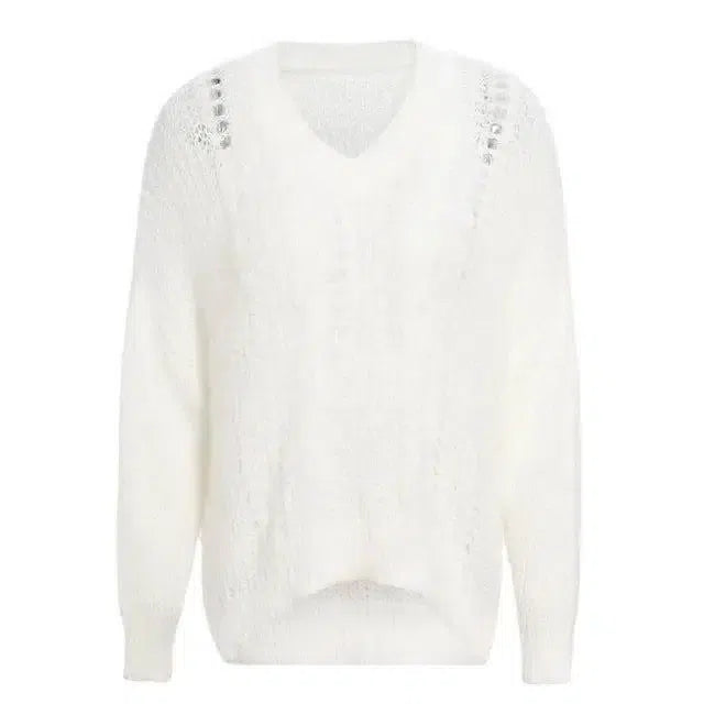 Hollow pullover sweater knit sweater-white-8