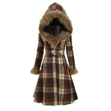 Hooded fur and woolen mid-length coat-Khaki-5