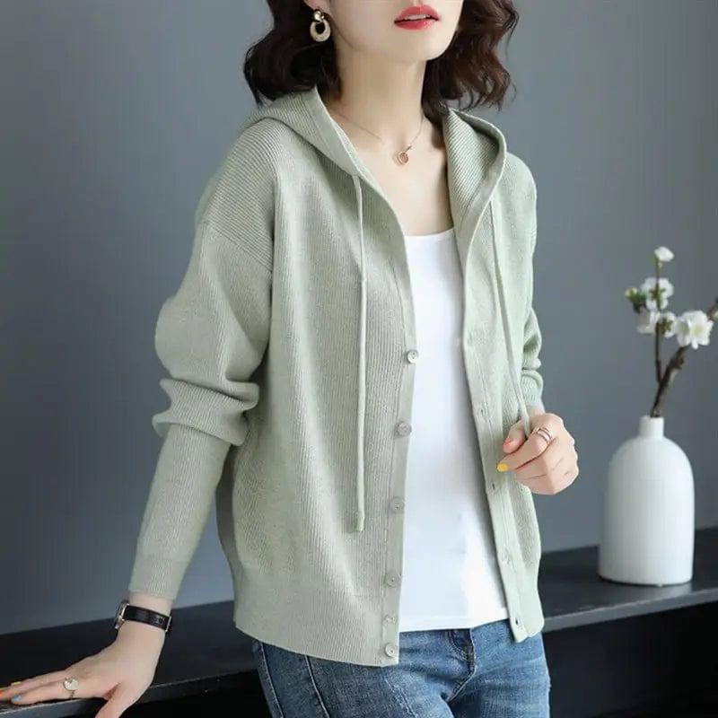 Hooded Sweater Coat Women Long Sleeve Single-breasted-2