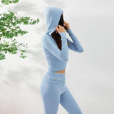 Hoodie Suit Women Leisure Zip Long Sleeve Sweater And High Waist Long Pants Set-2