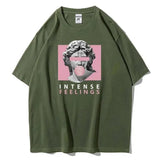 INTENSE FEELINGS Street Hip Hop Female T-Shirts Loose-Dark Green-7