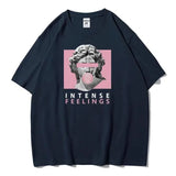 INTENSE FEELINGS Street Hip Hop Female T-Shirts Loose-Dark Blue-8