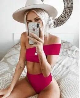 Irregular high waist bikini-RoseRed-5