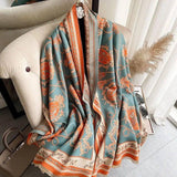 Japanese Patterned Cashmere Scarf For Women In Autumn And-Orange pattern-3