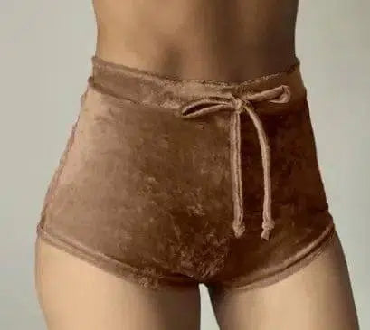 Jasmin Velvet Booty Shorts-Brown-5