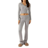 Knitted Hooded Suits Women's Fashion High Waist-Gray-8