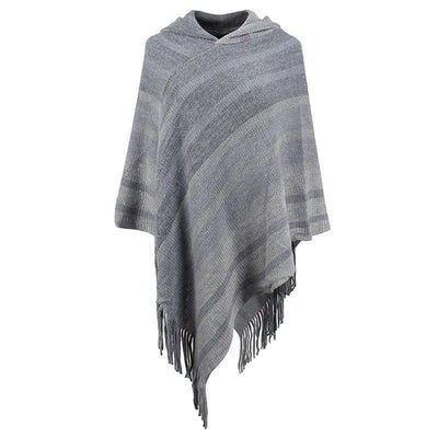 Knitted Tassel Shawl Cape Women-Gray-3