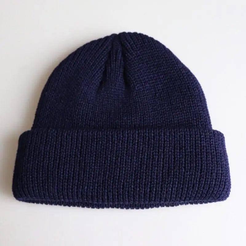 Knitted Woolen Cap Men And Women Melon Leather Cap-NavyBlue-4