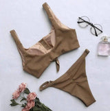 Knotted bikini on chest-Brown-8