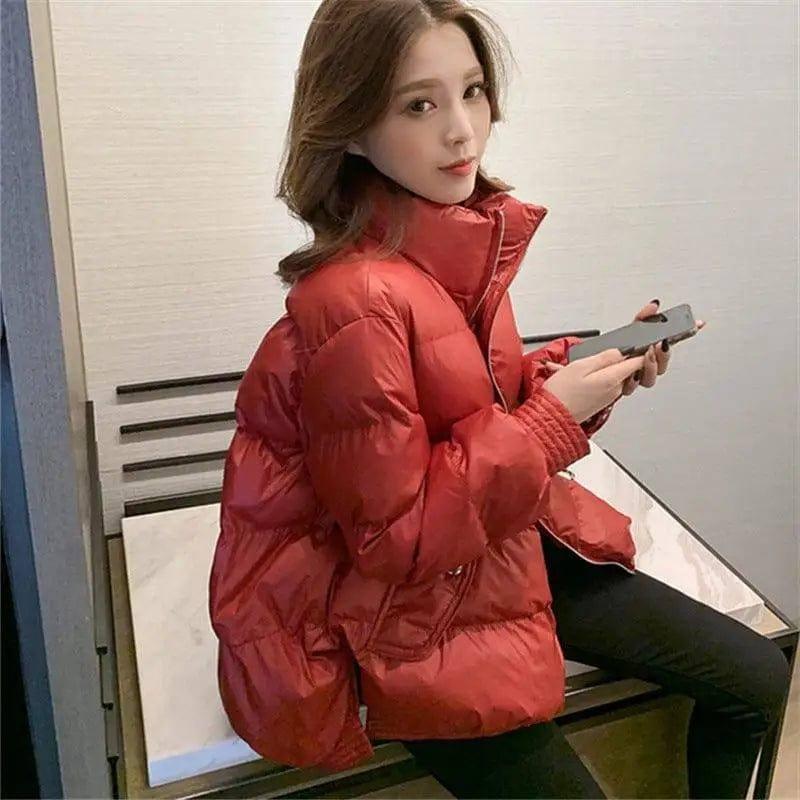 Korean Style Loose Little Down Padded Coat-Wine Red-3