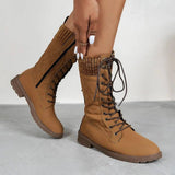 Lace Up Boots Winter Cowboy Boots Women Block Heel Round Toe-7