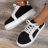 New Lace-up Flats Women Walking Sports Skateboard Shoes Retro Fashion Casual Sneakers-Black-7