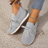 New Lace Up Flats Shoes For Women Breathable Casual Breathable Walking Wedges Shoes-Light Grey-1