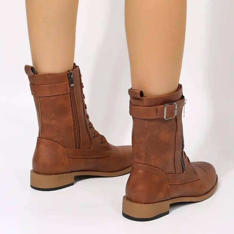 Lace-up Western Boots Cowboy Boots Women Side Zipper Shoes-3