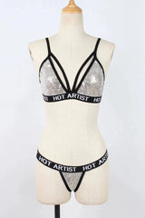 Ladies Fashion Sequin Lingerie Bikini Set-Silver-3