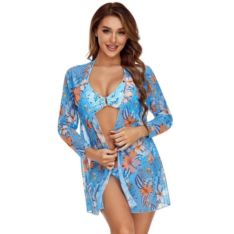 Ladies Shirt Bikini Three Piece Swimsuit-Skybluelongyarn3PCS-6