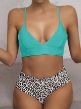 Ladies Split Swimsuit Leopard Point-Watergreen-3